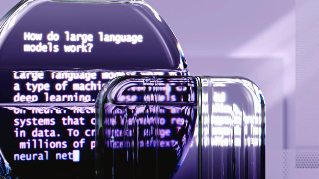 Computer screen with typed text ‘how do large language models work?’ representing the complexity of real estate agents using AI tools for marketing
